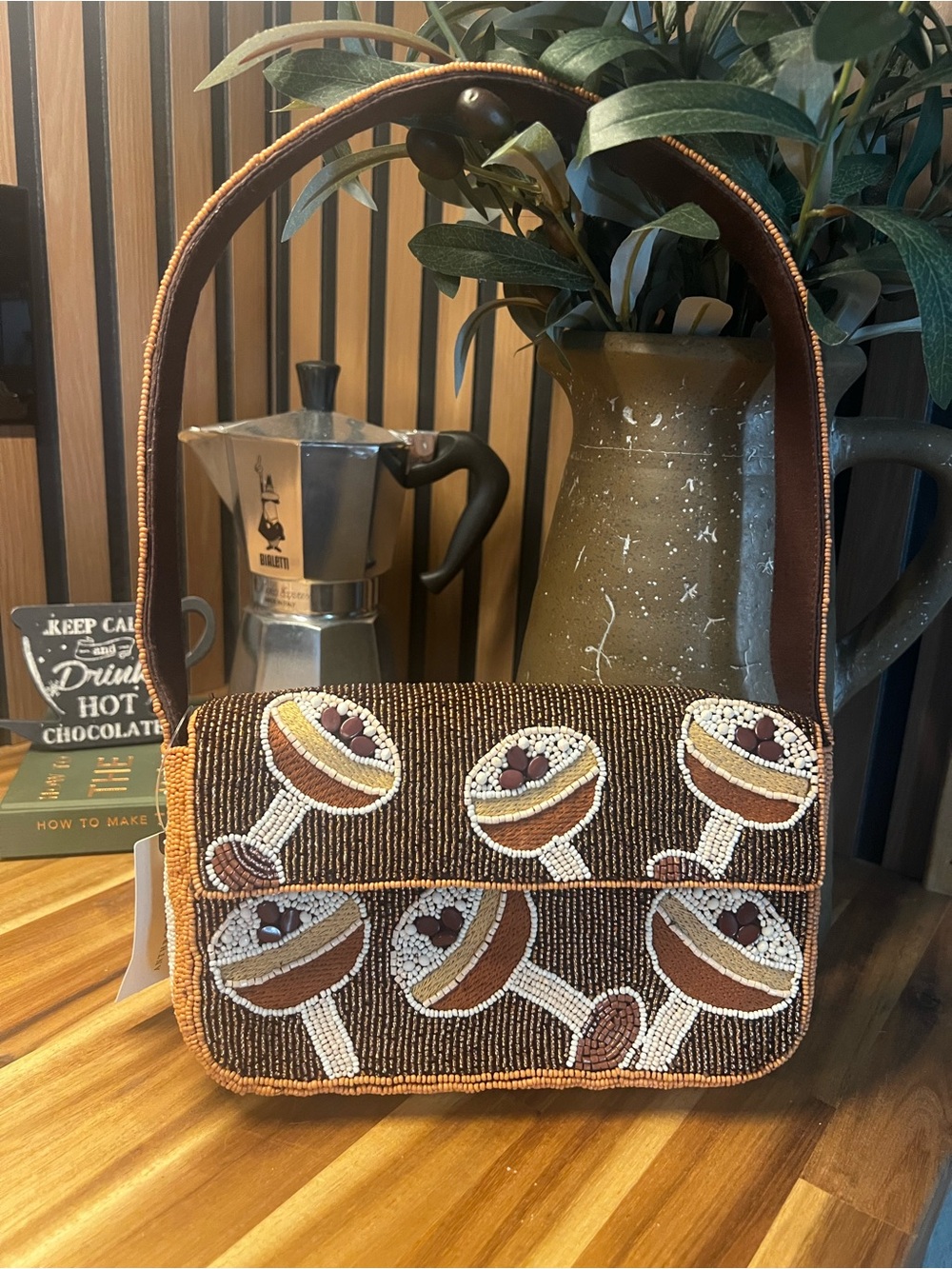 Anthropologie The Fiona Beaded Bag Espresso Martini NWT NEW